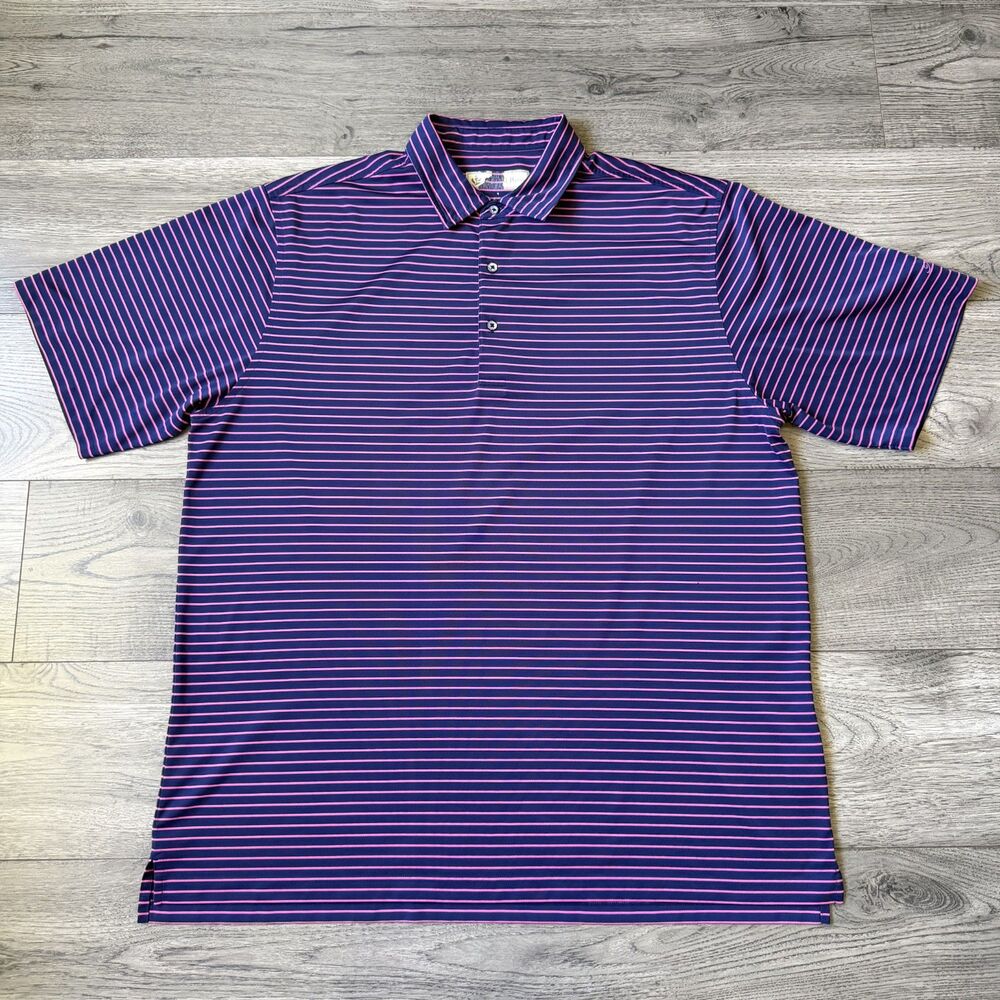 Donald Ross Men’s Navy Pink Striped Golf Polo The Galley Performance - Size XXL